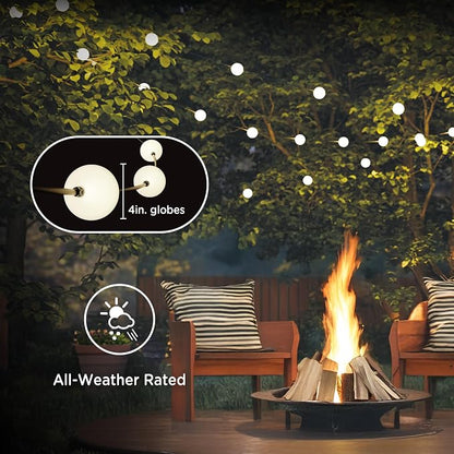 Enbrighten Globe Outdoor String Lights, 44ft, 12 Lights, White Light Only | 2700K Warm White LEDs, 4in Durable Plastic Globes, Weatherproof, Zip Ties Included for Mounting