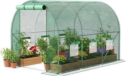 Superlele Heavy Duty Walk-in Greenhouse for Outdoor, 10x6.6x6.6FT Large Garden Green House with Reinforced PE Mesh Cover, 6 Roll-up Windows with Screen, 8 Ground Stakes and Ropes, Green
