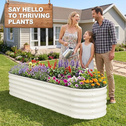 1MORE Galvanized Raised Garden Bed- Planter Garden Boxes Outdoor, Raised Beds for Gardening,Metal Garden Bed Kit for Vegetables Flower, Planter Raised Beds.8x2x1.4ft White-2pcs