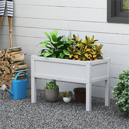 Small HDPE Raised Garden Bed, Elevated Planter Box with Legs, Outdoor All-Weather Planter Raised Beds for Seeds, Herbs, Flowers, Vegetables (White)