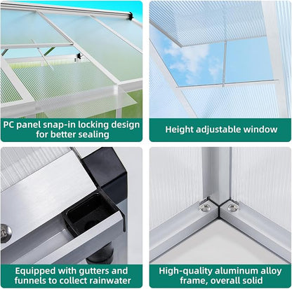 Garvee 6x10 FT Greenhouse - Aluminum Greenhouses for Outdoors | Large Polycarbonate Greenhouse with Roof Vent, Heavy Duty Walk-in Green Houses for Outside Garden, Backyard, Patio, Lawn