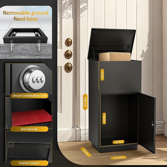 Package Delivery Box for Outside, Large Lockable Parcel Drop Box with Password Lock, Anti-Theft Outdoor Package Storage Box for Porch, Heavy Duty Galvanized Steel Delivery Box for Packages and Mail