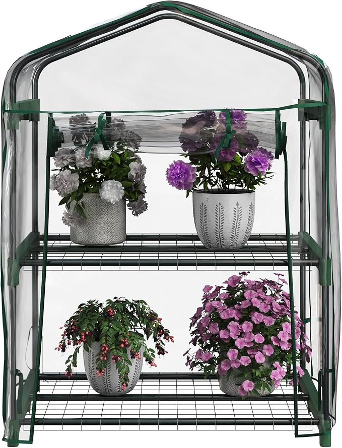 2 Tier Mini Greenhouse - Portable Greenhouse with Steel Frame and PVC Cover for Indoor or Outdoor - 27 x 19 x 37.5-Inch Green House by Pure Garden