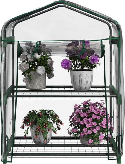 2 Tier Mini Greenhouse - Portable Greenhouse with Steel Frame and PVC Cover for Indoor or Outdoor - 27 x 19 x 37.5-Inch Green House by Pure Garden