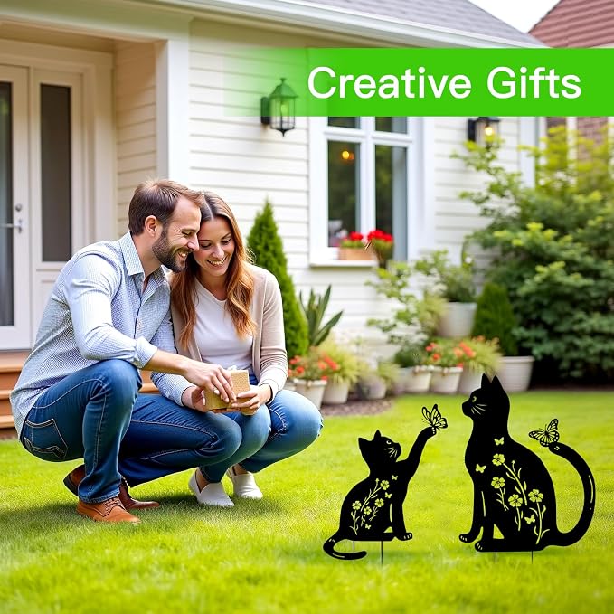 WACLSTDAY Cat Metal Decorative Garden Stakes,Gifts for Women/Men/Cat Lovers,Black Silhouette Statues Summer Garden Decor for Outdoor, Yard Art, Outside,Patio,Forests,Lawn Ornaments