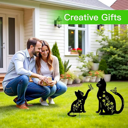 WACLSTDAY Cat Metal Decorative Garden Stakes,Gifts for Women/Men/Cat Lovers,Black Silhouette Statues Summer Garden Decor for Outdoor, Yard Art, Outside,Patio,Forests,Lawn Ornaments