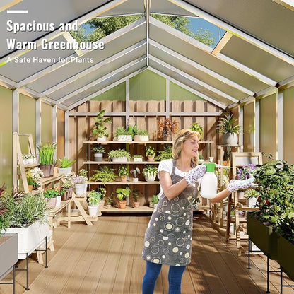 8X12 FT Greenhouse, Greenhouses for Outside, Aluminum Frame Polycarbonate Panels with Sliding Lockable Door and Ajustable Roof Vent, Spacious Walk-in Design for Backyard, Garden, Patio, Silver