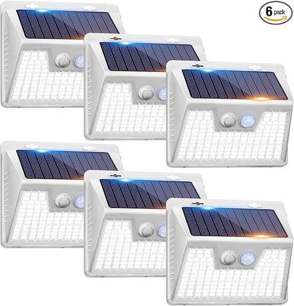 Peasur Solar Lights Outdoor Waterproof, 6Pack 140LED Bright Motion Sensor Security Lights 3 Modes, Solar Powered Fence Wall Light for Garden Yard Outside(Cool White)