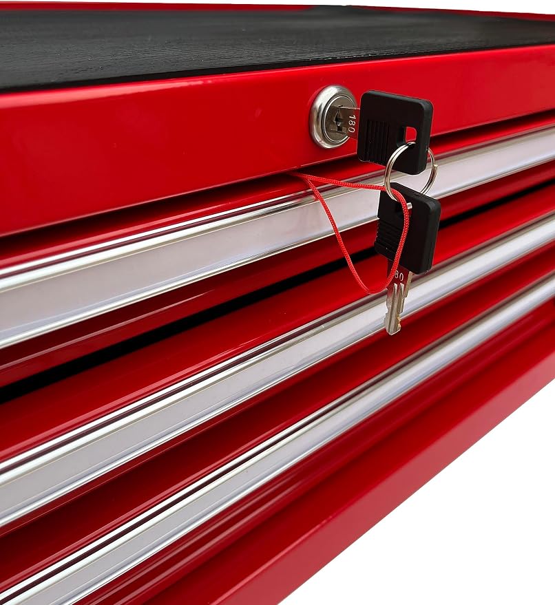 Workington Industrial 3 Drawers Portable Metal Intermediate Box, 26" Middle Tool Chest Cabinet with Ball Bearing Drawer Slides, Steel Tool Storage Box Organizer 4009 Red