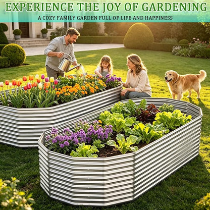 Raised Garden Bed Outdoor Upgrade Oval 2 Pack Tall 8x4FT, Galvanized Metal Garden Beds to Grow More in the Same Space, Raised Beds for Gardening Vegetables & Flowers Reinforced Design
