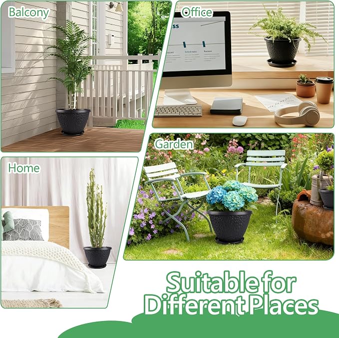 Nooulap 4 Pack Large Plant Pots for Outdoor Indoor, 16 inch Flower Pots for Garden House Decor, Thickened Planters with Drainage Holes & Saucer (Black)