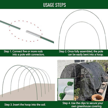 MAXPACE Greenhouse Hoops Kit, DIY 8ft Grow Tunnel, Fits Raised Garden Beds 2.8ft Wide & Up, 25 Pcs Rust-Proof Fiberglass Frame Support Rods for Row Cover, Shade Cloth, Frost Netting & Plant Stakes