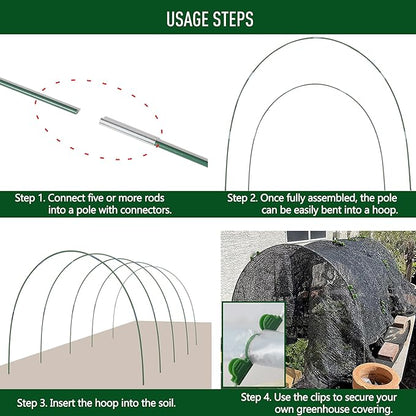 MAXPACE Greenhouse Hoops Kit, DIY 8ft Grow Tunnel, Fits Raised Garden Beds 2.8ft Wide & Up, 50 Pcs Rust-Proof Fiberglass Frame Support Rods for Row Cover, Shade Cloth, Frost Netting & Plant Stakes