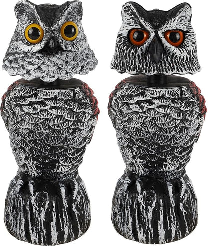 Hausse 2 Pack Fake Owl Decoy Bird Scarecrow Sculpture, 11.2 inch Wagging Head Plastic Owl Scare Birds Away, Owls Statue Nature Enemy Horned Pest Repellent for Outdoor Garden Yard