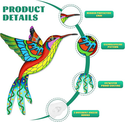 4pcs Metal Outdoor Wall Art Decor,3D Colorful Dragonfly+Hummingbird+Butterfly+Bee Hanging Decorations Ornament for Garden Fence,Patio,Yard