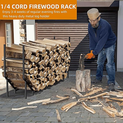 6 ft Firewood Rack Outdoor, Heavy Duty Metal Fire Wood Rack for 880LBS Capacity, 1/4 Cord Log Holder with 12 Support Legs for Patio, Porch and Indoor Fireplace