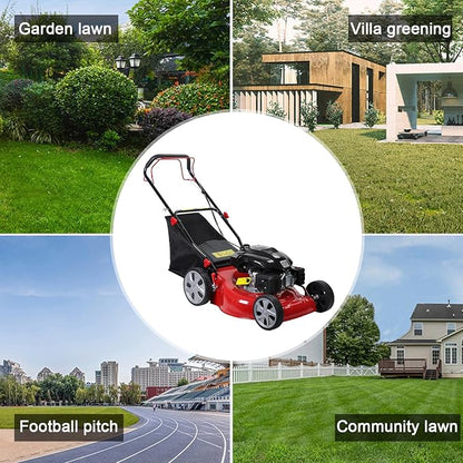 Self Propelled Gas Lawn Mower, 141cc 4-Stroke Engine with 20 Inch Deck & 50L Grass Bag, Walk Behind Lawn Mower, 7 Height Adjustments & Foldable Handle for Home Yard Red