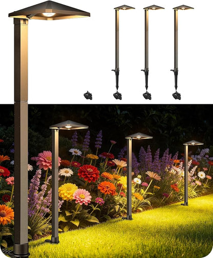 EDISHINE Low Voltage Landscape Lighting, Landscape Path Lights with Pyramid Exterior, Aluminum, 3000K & 50000Hrs, Outdoor Pathway Lights Wired for Garden, Yard, Driveway, 4 Pack