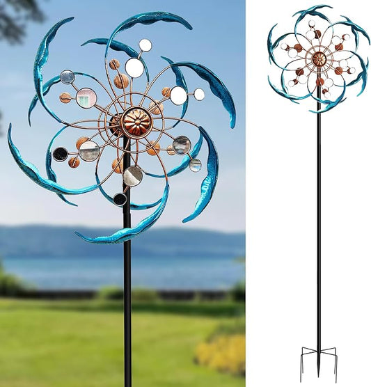 Senfalme Wind Spinners Outdoor Metal 360° Rotating, Large Double-Layer Metal Windmill for Yard with Stake, Wind Spinners for Yard and Garden, Lawn, Patio (60"×14")