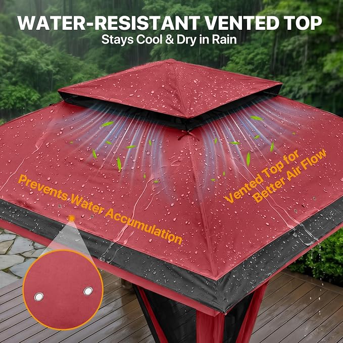 COOS BAY 11x11 Pop Up Gazebo with Mesh Netting, Instant Outdoor Canopy Tent, Water Resistant Shelter with UPF 50+ UV Protection, 121 Sq Ft Coverage, Red