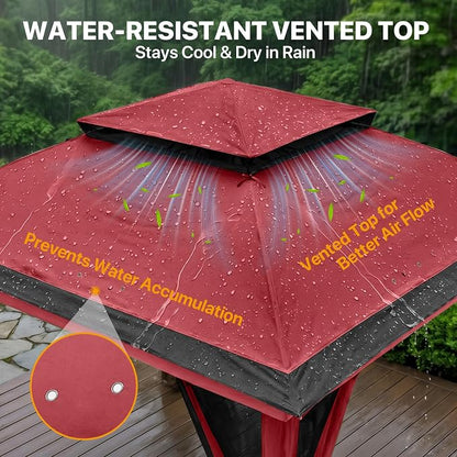 COOS BAY 11x11 Pop Up Gazebo with Mesh Netting, Instant Outdoor Canopy Tent, Water Resistant Shelter with UPF 50+ UV Protection, 121 Sq Ft Coverage, Red