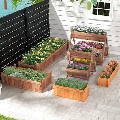 S AFSTAR Wooden Raised Garden Bed, 91"L x 24"W x 16"H Outdoor Rectangular Planter Box with Liner & 4-Corner Drainage Holes, Planter Container for Garden Patio, Raised Bed for Veggies Fruit Flower Herb