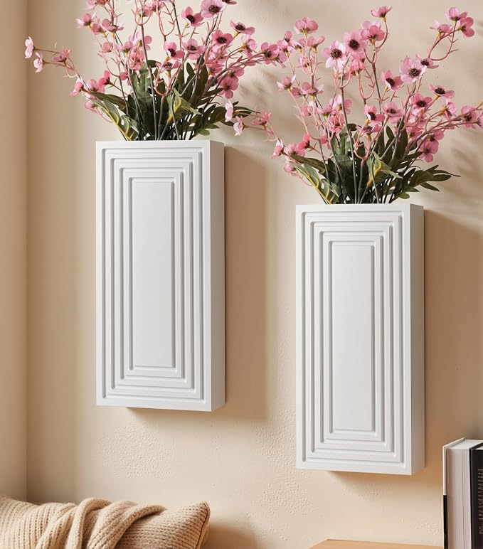 Wooden Wall Planter Vase,2 Pack Hanging Planter for Indoor Fake Plants Modern Boho Farmhouse Wall Art Decor for Home Indoor Kitchen Modern Farmhouse Bathroom Living Room Dining Room(White)