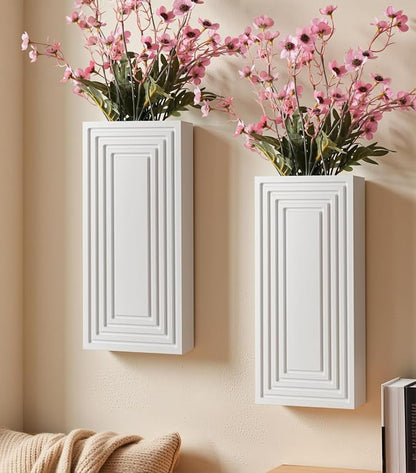 Wooden Wall Planter Vase,2 Pack Hanging Planter for Indoor Fake Plants Modern Boho Farmhouse Wall Art Decor for Home Indoor Kitchen Modern Farmhouse Bathroom Living Room Dining Room(White)