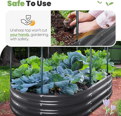 KING BIRD Raised Garden Bed with Cover Galvanized Oval Planter Garden Box Outdoor for Gardening, Vegetables, Flowers White 4x3x1 ft