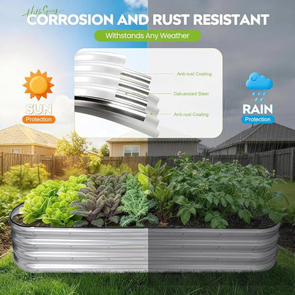 Galvanized Raised Garden Bed 2 Pack, 8x2x1ft Oval Metal Planter Box Outdoor with Support Rods & Corner Protection, Planter Beds for Vegetables, Fruits, Flowers (Silver)