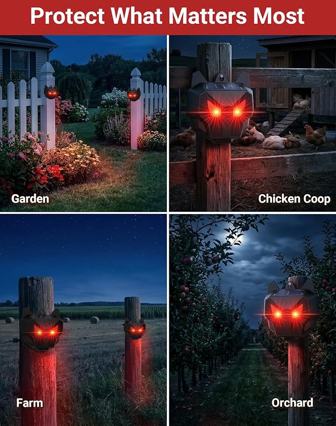 2 Pack Solar Nocturnal Animal Repeller, Humane Coyote Deterrent, Waterproof Racoon Repellent Outdoor for Fox, Deer, Skunk, Predator Lights for Chicken Coop, Farm & Garden
