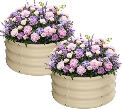ZXZYHFTY Raised Garden Bed, 0.6 mm Galvanized Steel Round Planter Box with Open Bottom, Metal Raised Garden Bed for Vegetables Flowers Herbs Mailbox Planter Accent, 2 x 2 x 1 FT, 2 Pack White