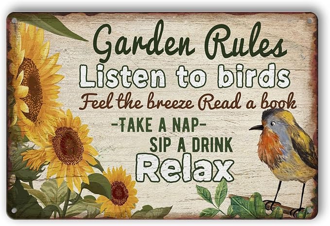 Retro Garden Rules Sign Vintage Garden Metal Signs Patio Wall Decor Outdoor Yard Signs For Home Porch Patio Gardening Shed Decorations 8 X 12 Inch