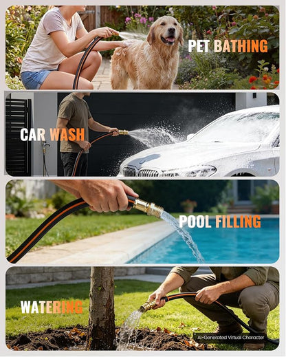 Heavy Duty Rubber Garden Hose 15FT x 3/4", Flexible Water Hose with 360° Swivel Brass Fittings, 300 PSI Working, 1000 PSI Burst, 5-Layer Reinforce, All Weather Outdoor Hose, BG15GH406