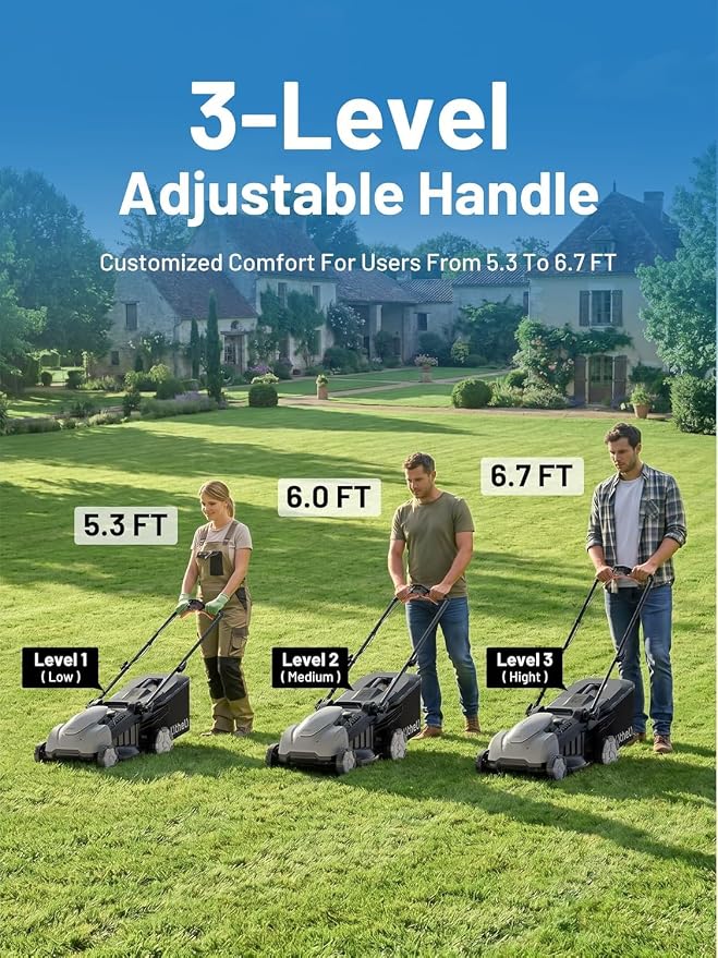 Litheli 16″ Cordless Mower, 40V Brushless Push Mower, 6 Heights (25-75mm), 50L Bag & Mulching, Quiet & Lightweight, 2×5.0Ah Batteries & Charger Included