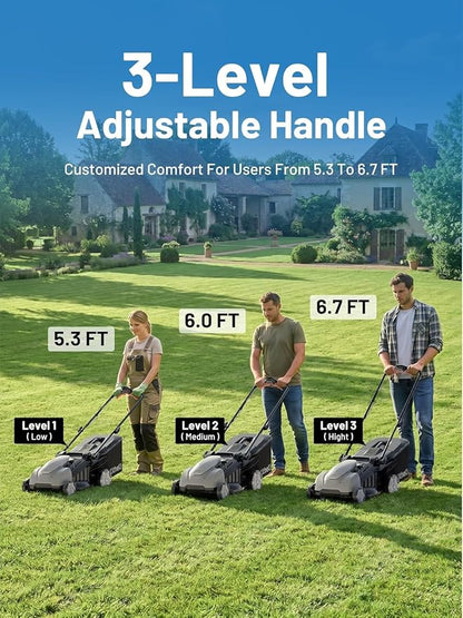 Litheli 16″ Cordless Mower, 40V Brushless Push Mower, 6 Heights (25-75mm), 50L Bag & Mulching, Quiet & Lightweight, 2×5.0Ah Batteries & Charger Included
