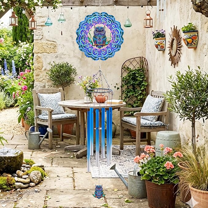 Wind Chimes with Owl Wind Spinner, Gifts for Men, Women, Retirement, Teacher, Parents - Outdoor Hanging Decor Clearance for Garden, Patio, Backyard Or Porch