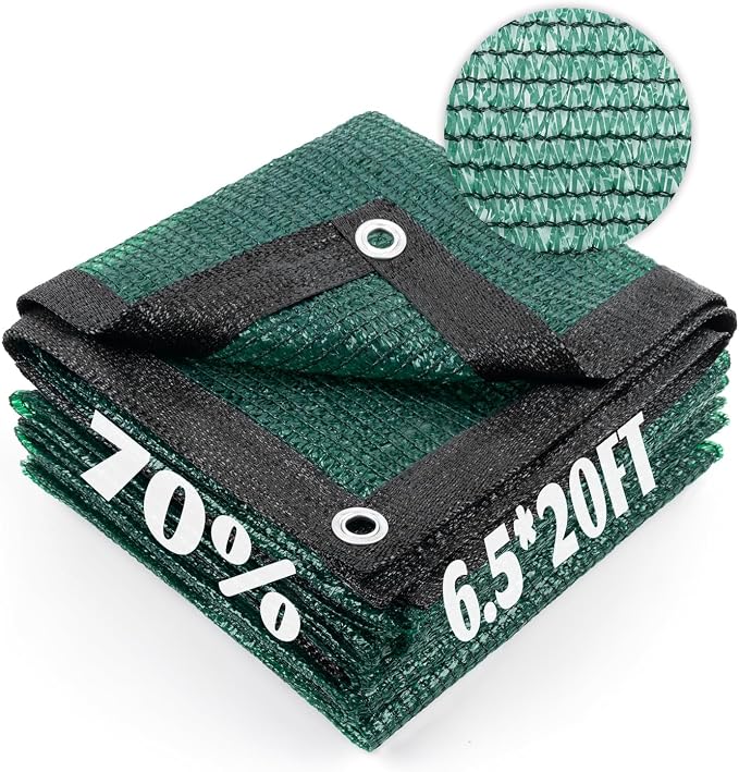 Cool Area 70% Sun Shade Cloth Mesh Tarp with Grommets for Plant Cover 6.5x20ft Patio Canopy Garden Pergola Greenhouse Car Barn Kennel Dark Green