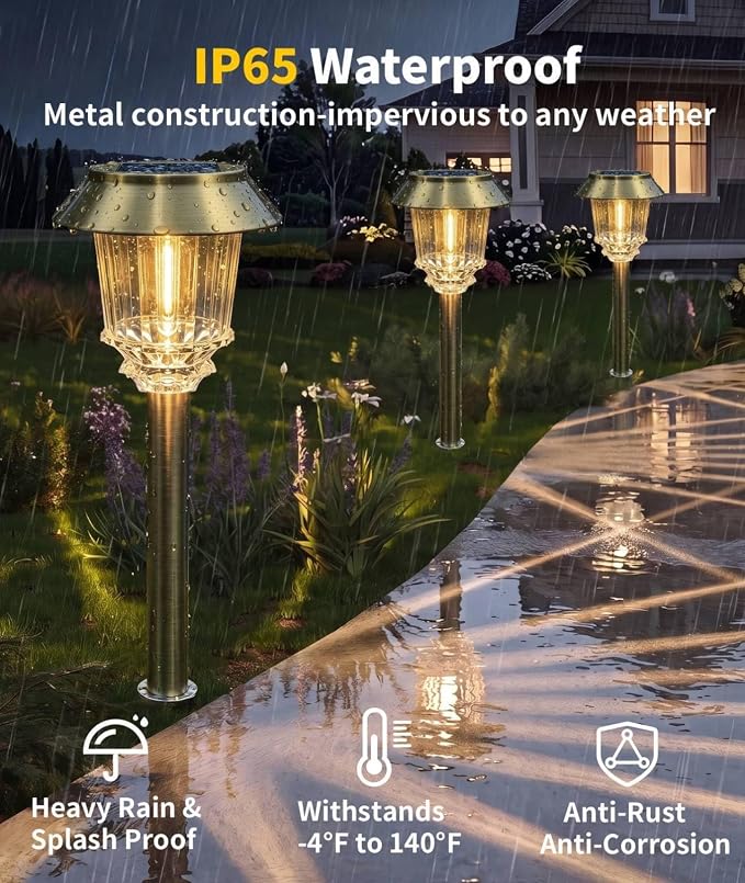XMCOSY+ Solar Lights Outdoor, 10-40LM Adjustable Brightness, 6 Pack Landscape Lighting, Waterproof Solar Powered Yard Light for Pathway, Garden, Walkway & Driveway