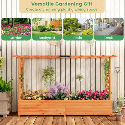 ORALNER Raised Garden Bed with Trellis, Wooden Planter Box with Climbing Frame, Outdoor Elevated Garden Box for Vegetables, Herbs, Flowers, Fruits (Large)