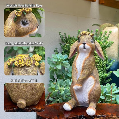 Rabbit Garden Statues Handmade Bunny Yard Decorations Outdoor Statue Resin | Weatherproof Bunny Statue for Yard Lawn Porch Realistic Rabbit Garden Decor Christmas Housewarming Gift for Mom Grandma