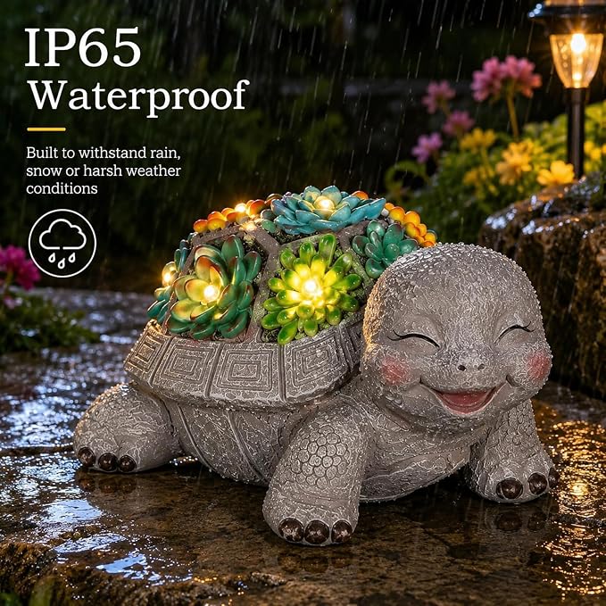 mocosa Solar Garden Statues Turtle and LED Lights Birthday Gifts for Women Mom Grandma Solar Outdoor Cat Decor for Outside,Outdoor Solar Lights for Yard, Garden and Patio, Unique Gift for Women