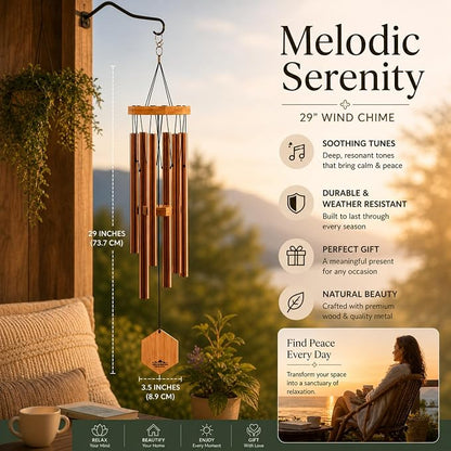 Copper Red Wind Chimes for Outside, 29 Inch Hand Tuned G Major Pentatonic Wind Chime, Memorial Sympathy Gift for Loss of Loved One, Deep Tone Aluminum Bamboo Garden Patio Porch Decor