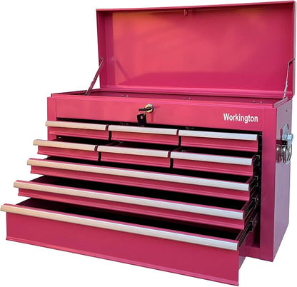 Workington Portable Metal Tool Chest with 9 Drawers, 24" 9-Drawer Tool Chest Cabinet with Ball Bearing Drawer Slides, Steel Tool Storage Box Organizer 4006 Pink