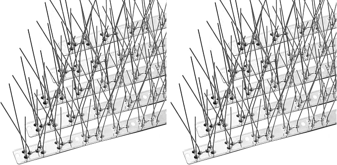 OFFO Bird Spikes with Stainless Steel Base, Durable Bird Spikes Arrow Pigeon Spikes Fence Kit for Keeping Small Bird, Crows and Woodpeckers Away, Covers 10.2 Feet(3.1m) (Pack of 2)