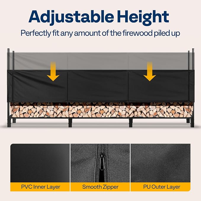 VIVOHOME Upgraded Heavy Duty 12 ft 3/4 Cord Firewood Rack Outdoor with Cover Combo Set, Thick Steel Log Holder Up to 4400 lb, Fire Wood Pile Storage Stand Organizer Black