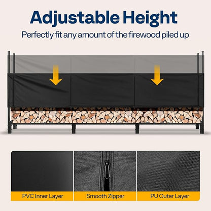 VIVOHOME Upgraded Heavy Duty 12 ft 3/4 Cord Firewood Rack Outdoor with Cover Combo Set, Thick Steel Log Holder Up to 4400 lb, Fire Wood Pile Storage Stand Organizer Black
