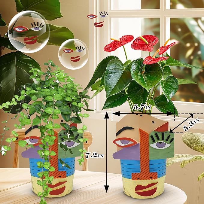 Midogaigai Abstract Face Planters Pots Head,Unique Head Planter for Indoor Plants,Funny Face Flower Pot,Colorful Plant Pots for Outdoor Garden Decor and Home Art Decoration(Eclectic)