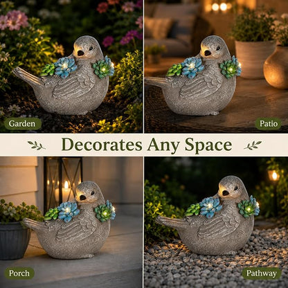 mocosa Solar Garden Statues Bird and LED Lights Birthday Gifts for Women Mom Grandma Solar Outdoor Cat Decor for Outside,Outdoor Solar Lights for Yard, Garden and Patio, Unique Gift for Women