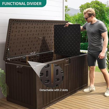 YITAHOME XXL 260 Gallon Large Deck Box | Outdoor Storage for Patio Furniture Cushions,Garden Tools with Flexible Divider,Waterproof,Lockable (Brown)